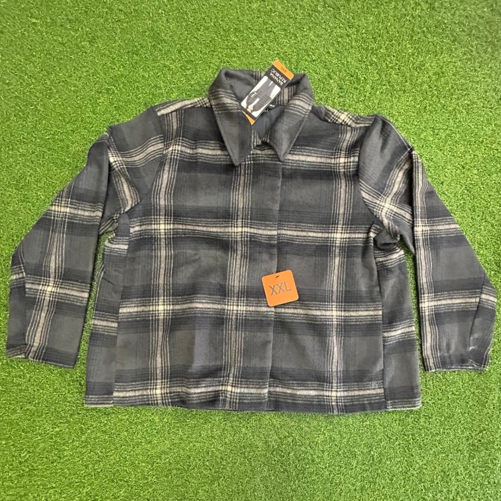 Banana Republic Plaid Shirt Jacket Grey Cream XXL NWT Hidden Button Front